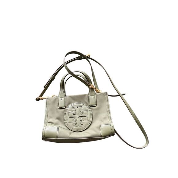Tory Burch Womens Green Ella Nylon Faux Leather Logo Tote Crossbody Bag Mini - Picture 5 of 15